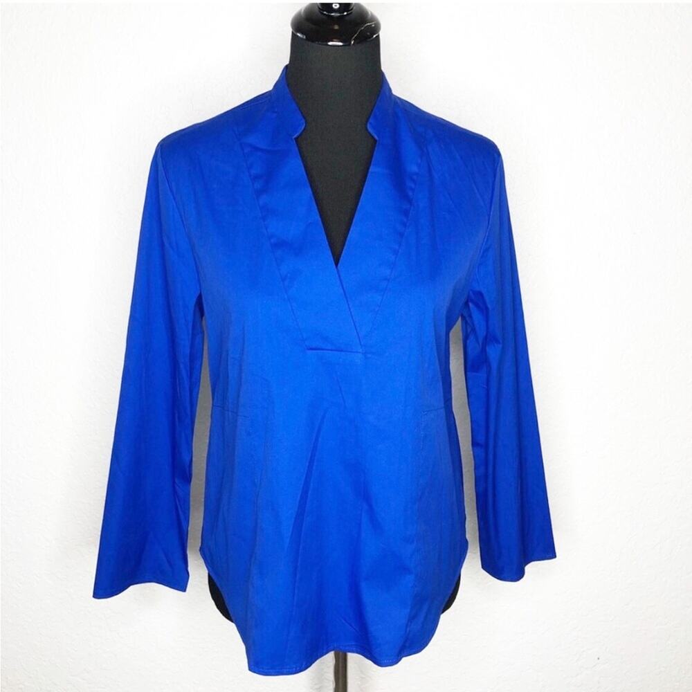 Argent royal azure blue pockets v neck popover top size 2